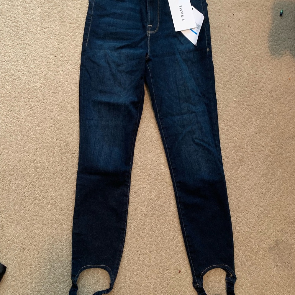 NWT Frame Ali Le Pixi High Rise Cigarette Jeans Dark Wash w. Stirrups